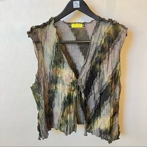 Giselle Shepatin handmade vest, semi-sheer, burnout floral theme/ lagenlook, M